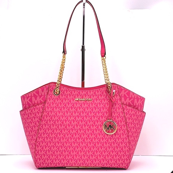 MICHAEL KORS LARGE CHAIN SHOULDER TOTE BAG ELECTRIC PINK COLOR - Picture 2 of 15